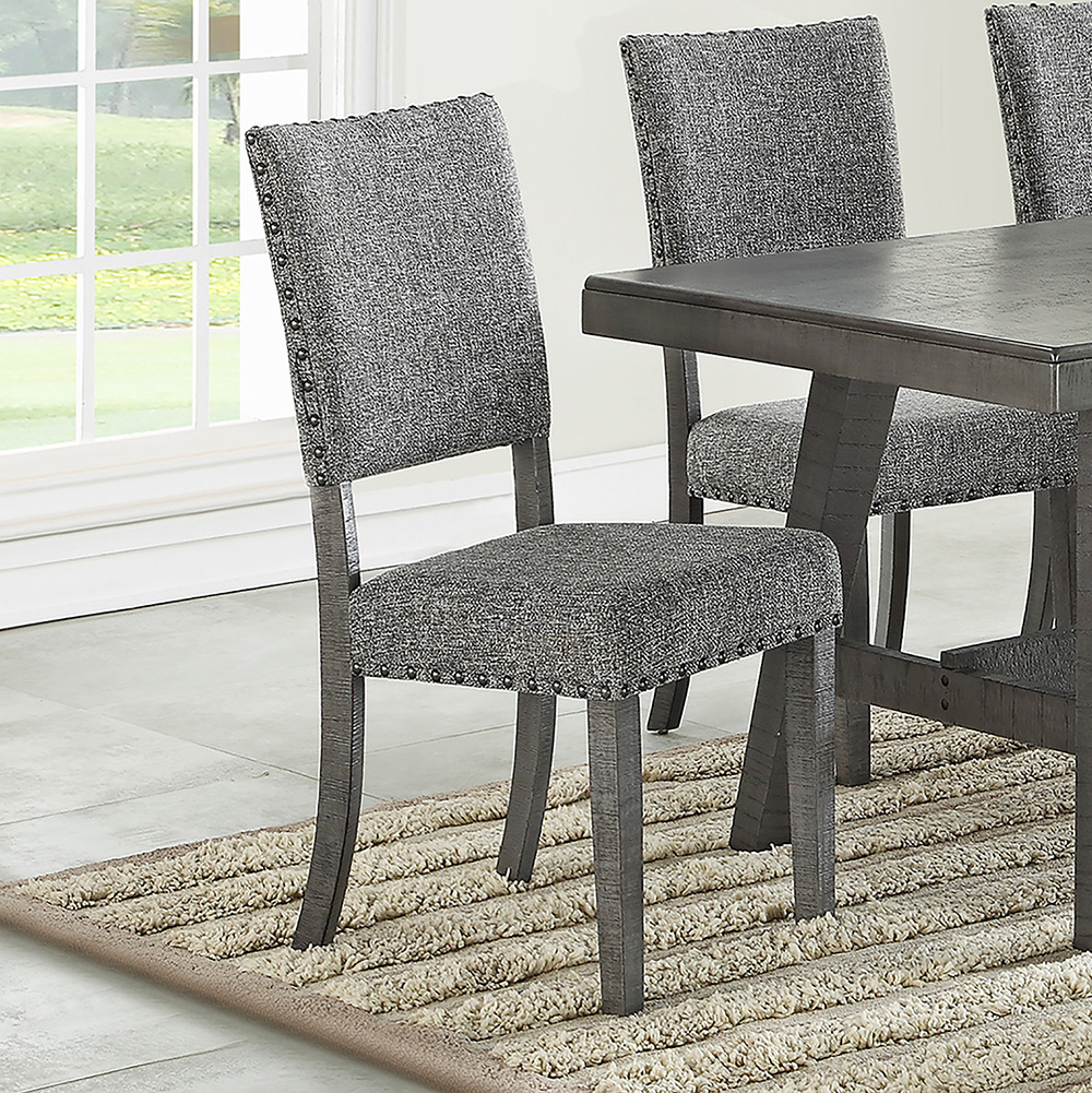 Fabric Upholstered Dining Chair Set of 2, with Nailhead Trim, and Wooden Legs, for Restaurant, Cafe, Tavern, Office, Living Room - Gray