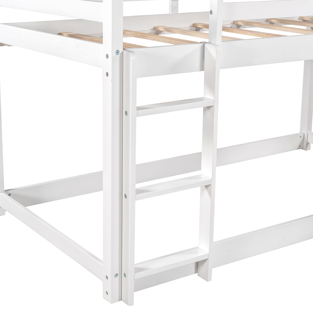 Twin-Over-Twin Size Bunk Bed Frame with Ladder, and Wooden Slats Support, No Spring Box Required, for Kids, Teens, Boys, Girls (Frame Only) - White