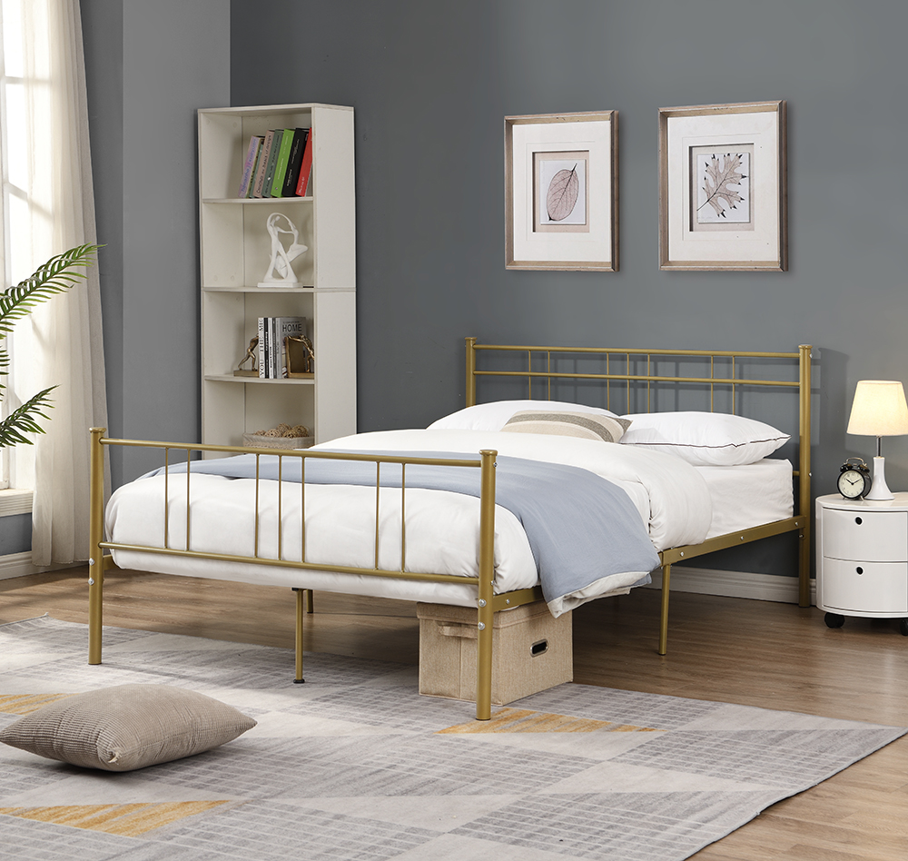 Full-Size Platform Bed Frame with Headboard and Metal Slats Support, No Box Spring Needed (Only Frame) - Gold