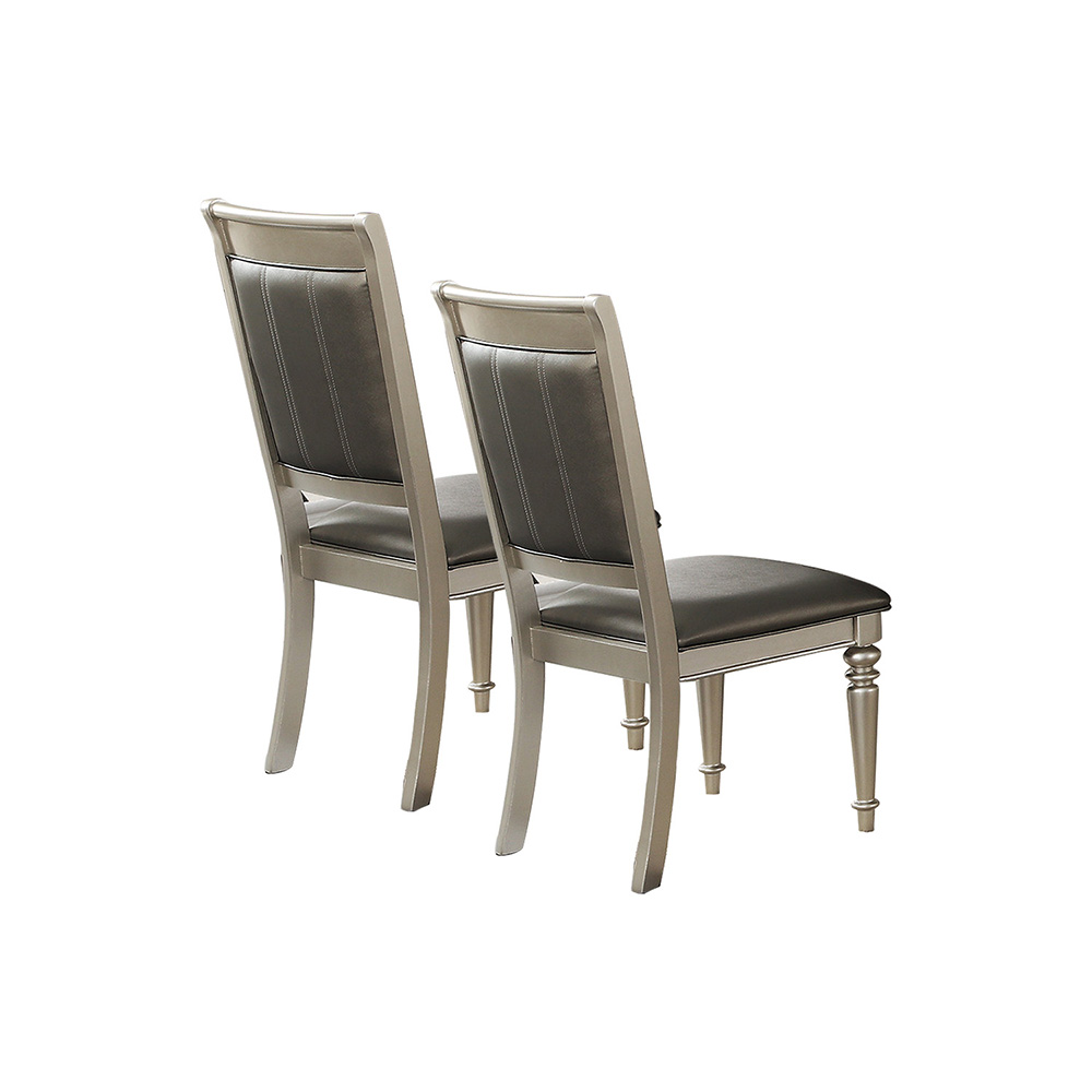 Leather Upholstered Dining Chair Set of 2, with Tufted Backrest, and Wooden Legs, for Restaurant, Cafe, Tavern, Office, Living Room - Silver