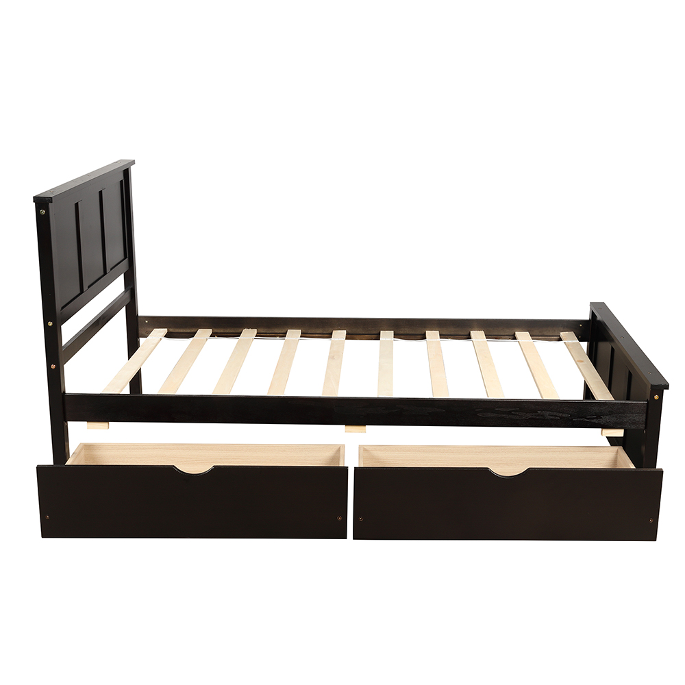 Twin-Size Platform Bed Frame with 2 Storage Drawers, Headboard and Wooden Slats Support, No Box Spring Needed (Only Frame) - Espresso