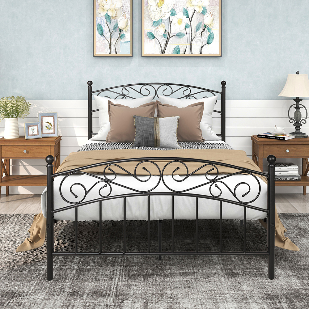 Full-Size Platform Bed Frame with Headboard and Metal Slats Support, No Box Spring Needed (Only Frame) - Black