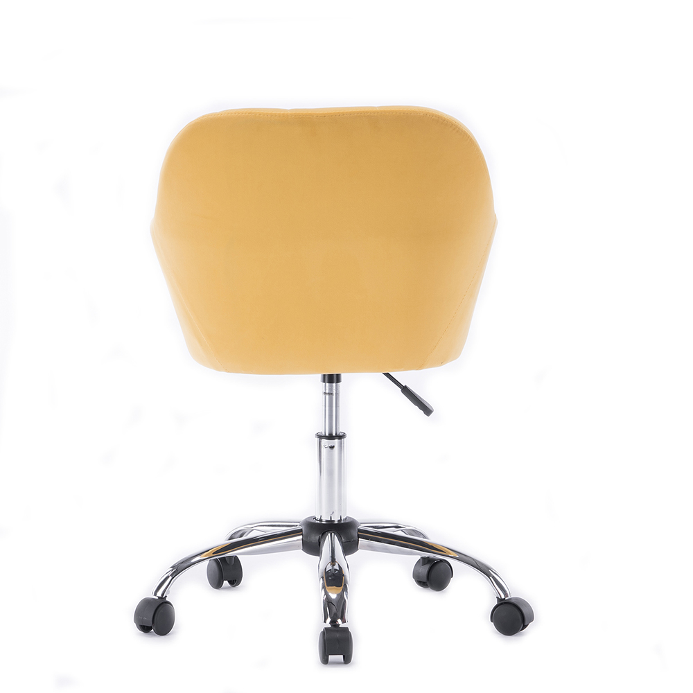 Velvet Upholstered Swivel Chair Height Adjustable with Curved Backrest and Casters for Living Room, Bedroom, Dining Room, Office - Yellow