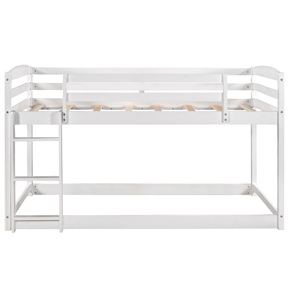 Twin-Over-Twin Size Bunk Bed Frame with Ladder, and Wooden Slats Support, No Spring Box Required, for Kids, Teens, Boys, Girls (Frame Only) - White