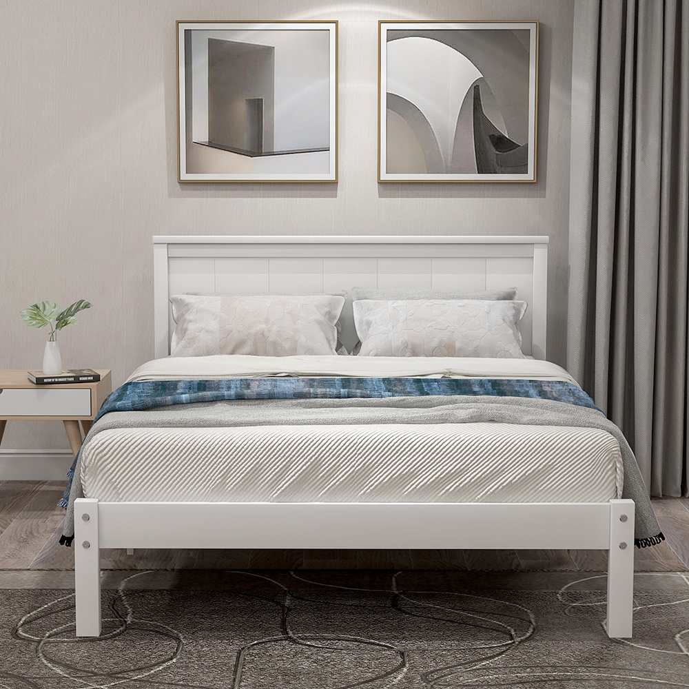 Twin-Size Platform Bed Frame with Headboard and Wooden Slats Support, No Box Spring Needed (Only Frame) - White