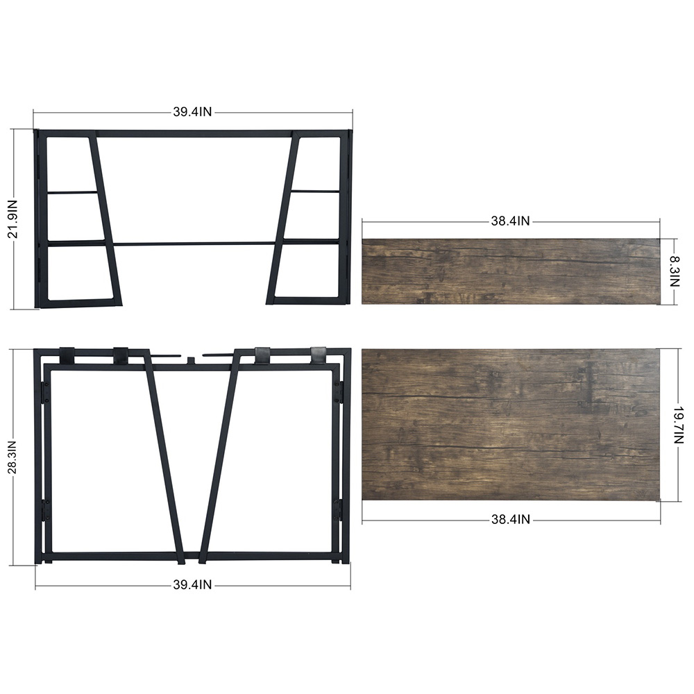 39.4" Home Office Folding Computer Desk with Bookshelves, Wooden Tabletop and Metal Frame, for Game Room, Office, Study Room - Walnut