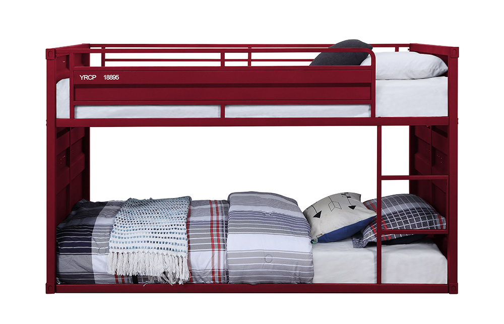 ACME Cargo Twin-Over-Twin Size Bunk Bed Frame with Ladder, and Metal Slats Support, No Spring Box Required, for Kids, Teens (Frame Only) - Red