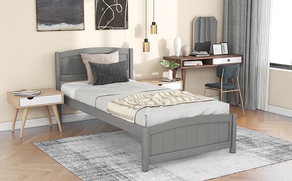 Twin-Size Platform Bed Frame with Headboard and Wood Slats Support, No Box Spring Needed (Only Frame) - Gray