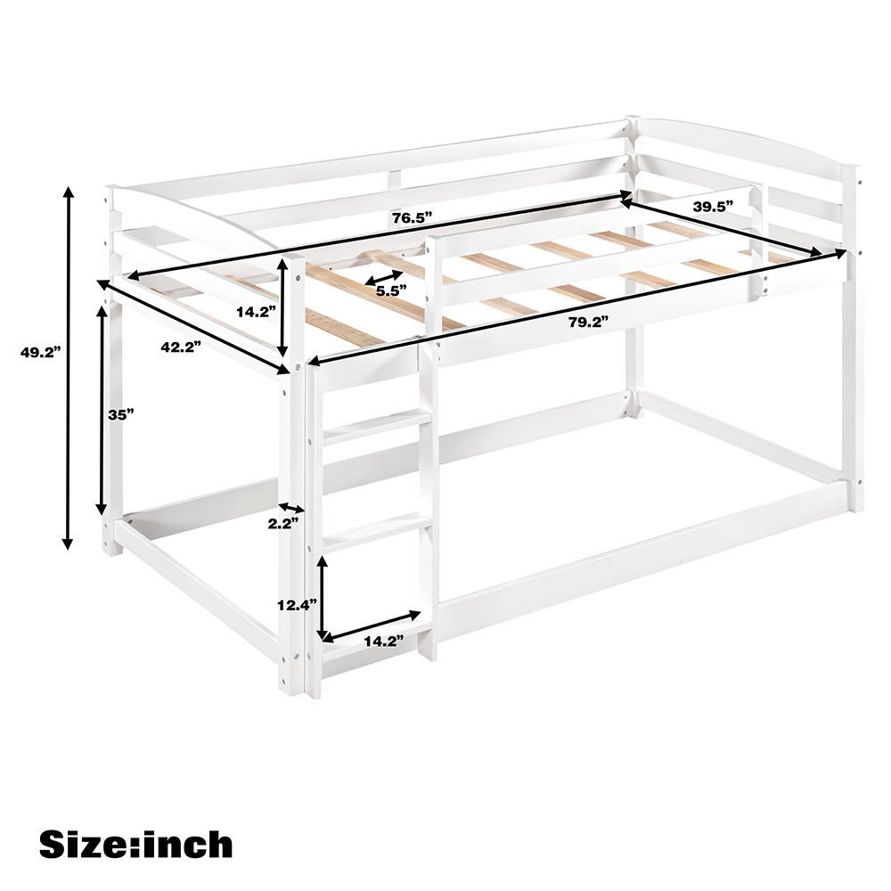 Twin-Over-Twin Size Bunk Bed Frame with Ladder, and Wooden Slats Support, No Spring Box Required, for Kids, Teens, Boys, Girls (Frame Only) - White