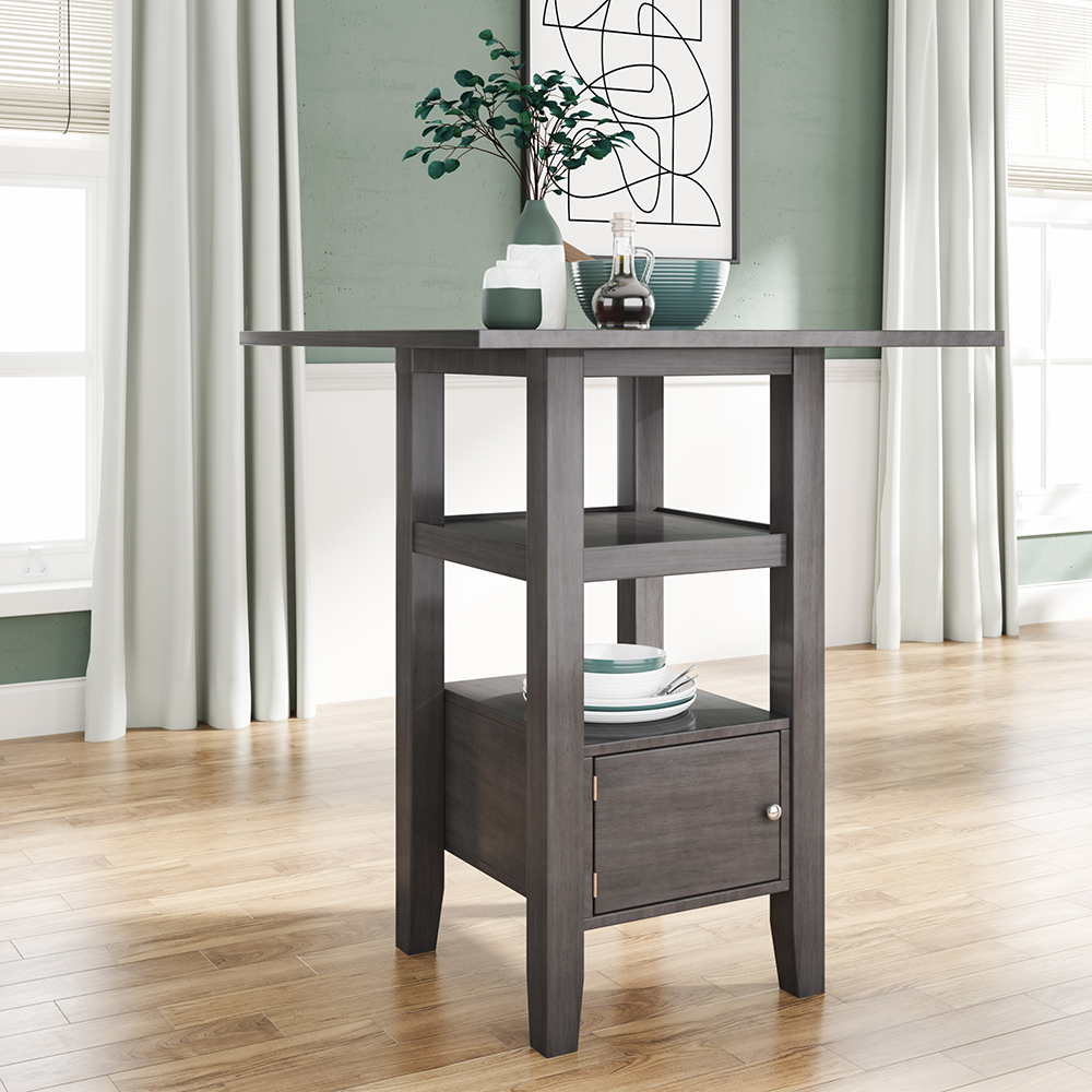 TOPMAX Counter Height Wood Dining Table with Storage Cabinet and Shelf, for Small Apartment, Studio, Kitchen - Gray