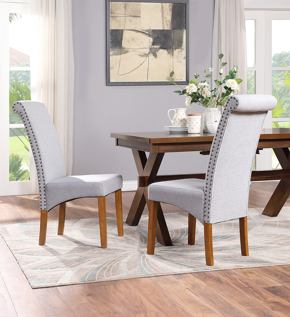 TOPMAX Fabric Upholstered Dining Chair Set of 6, with Nailed Trim Backrest, and Wood Legs, for Restaurant, Cafe, Tavern, Office, Living Room - Gray