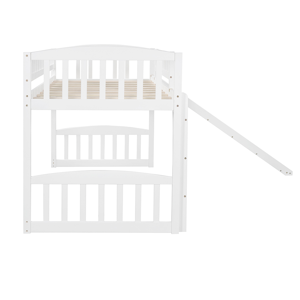 Twin-Size Loft Bed Frame with Slide, Ladder, and Wooden Slats Support, for Kids, Teens, Boys, Girls (Frame Only) - White