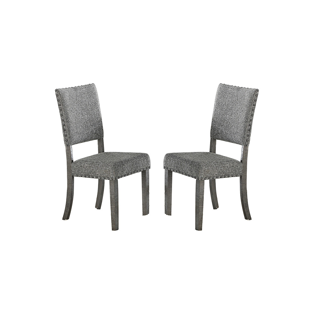 Fabric Upholstered Dining Chair Set of 2, with Nailhead Trim, and Wooden Legs, for Restaurant, Cafe, Tavern, Office, Living Room - Gray