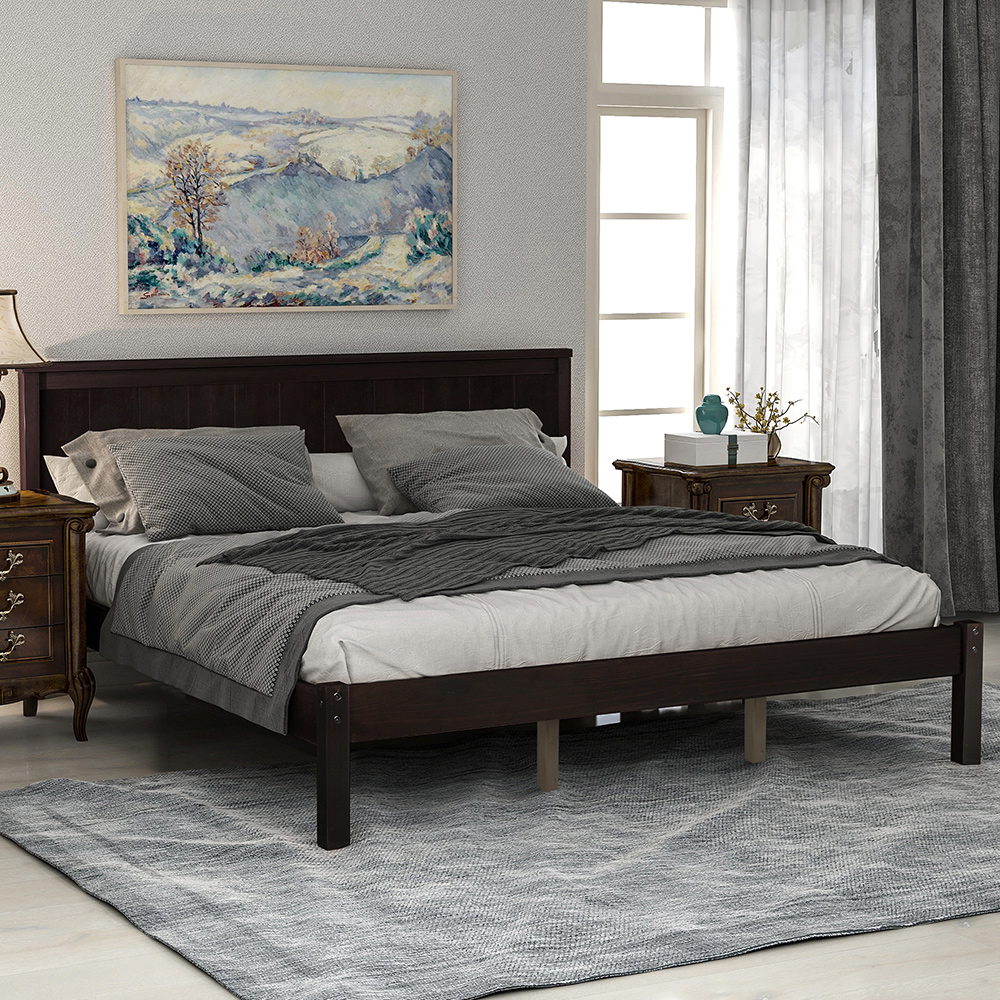 Queen-Size Platform Bed Frame with Headboard and Wooden Slats Support, No Box Spring Needed (Only Frame) - Espresso
