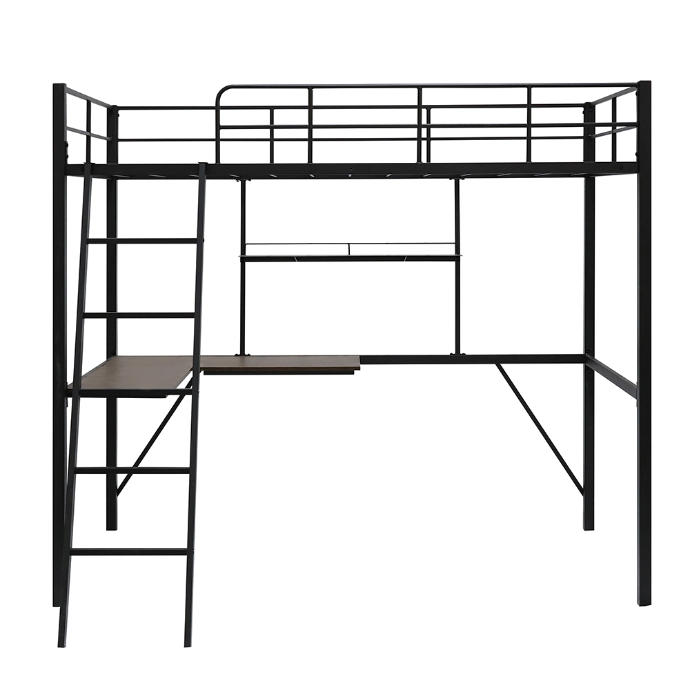 Twin-Size Loft Bed Frame with Ladder, Desk, Storage Shelf, and Metal Slats Support, for Kids, Teens, Boys, Girls (Frame Only) - Black
