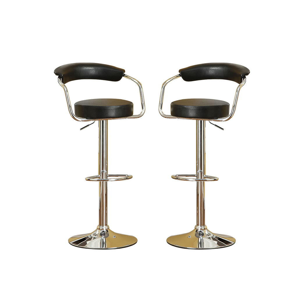 Faux Leather Upholstered Bar Stool Set of 2, with Curved Backrest, and Metal Frame, for Restaurant, Cafe, Tavern, Office, Living Room - Black