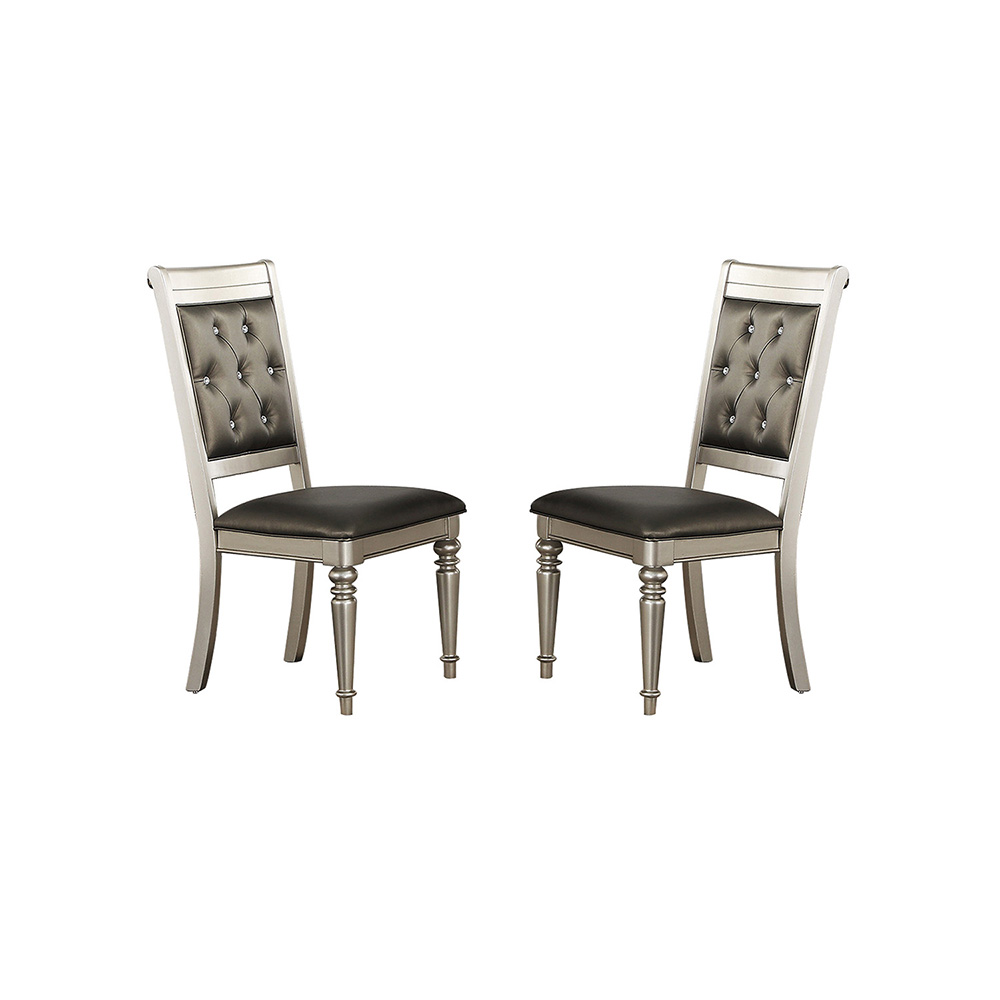 Leather Upholstered Dining Chair Set of 2, with Tufted Backrest, and Wooden Legs, for Restaurant, Cafe, Tavern, Office, Living Room - Silver