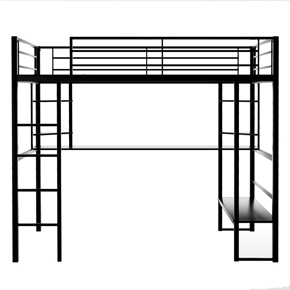 Full-Size Loft Bed Frame with Ladder, Desk, Storage Shelves, and Steel Slats Support, for Kids, Teens, Boys, Girls (Frame Only) - Black
