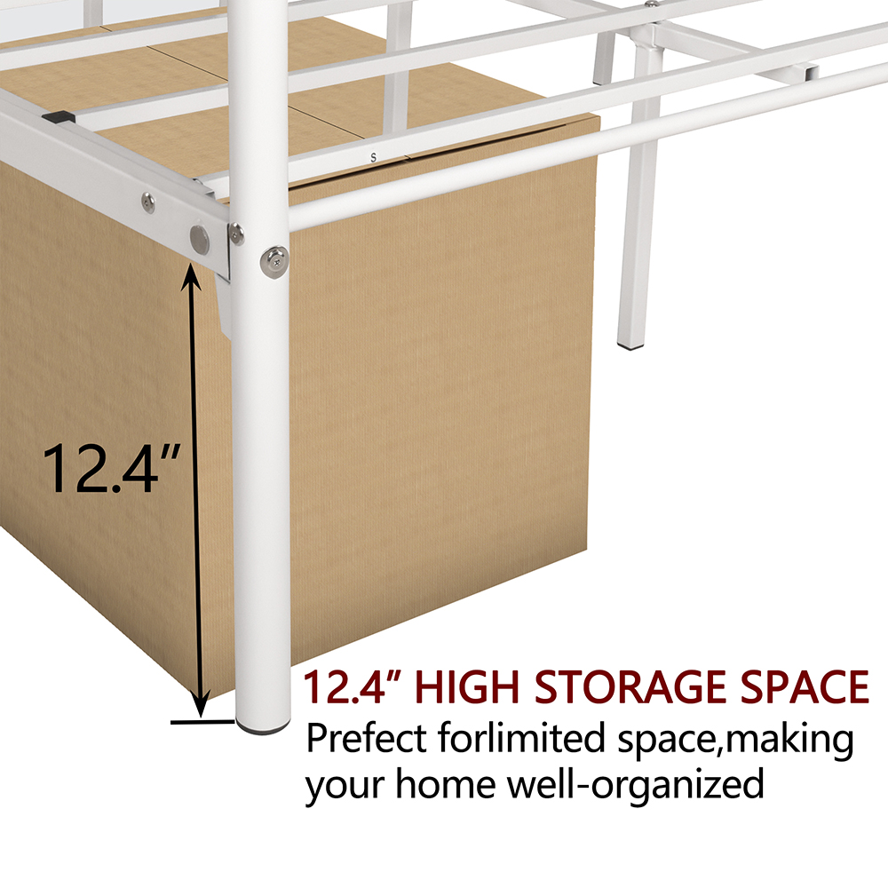 Full-Size Platform Bed Frame with Headboard and Metal Slats Support, No Box Spring Needed (Only Frame) - White