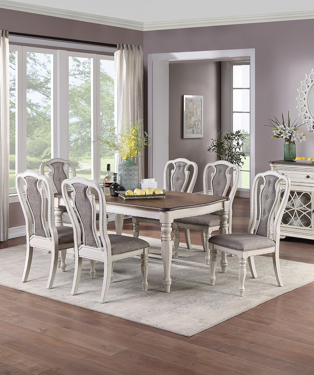 Fabric Upholstered Dining Chair Set of 2, with Button Tufted Backrest, and Wooden Legs, for Restaurant, Cafe, Tavern, Office, Living Room - White