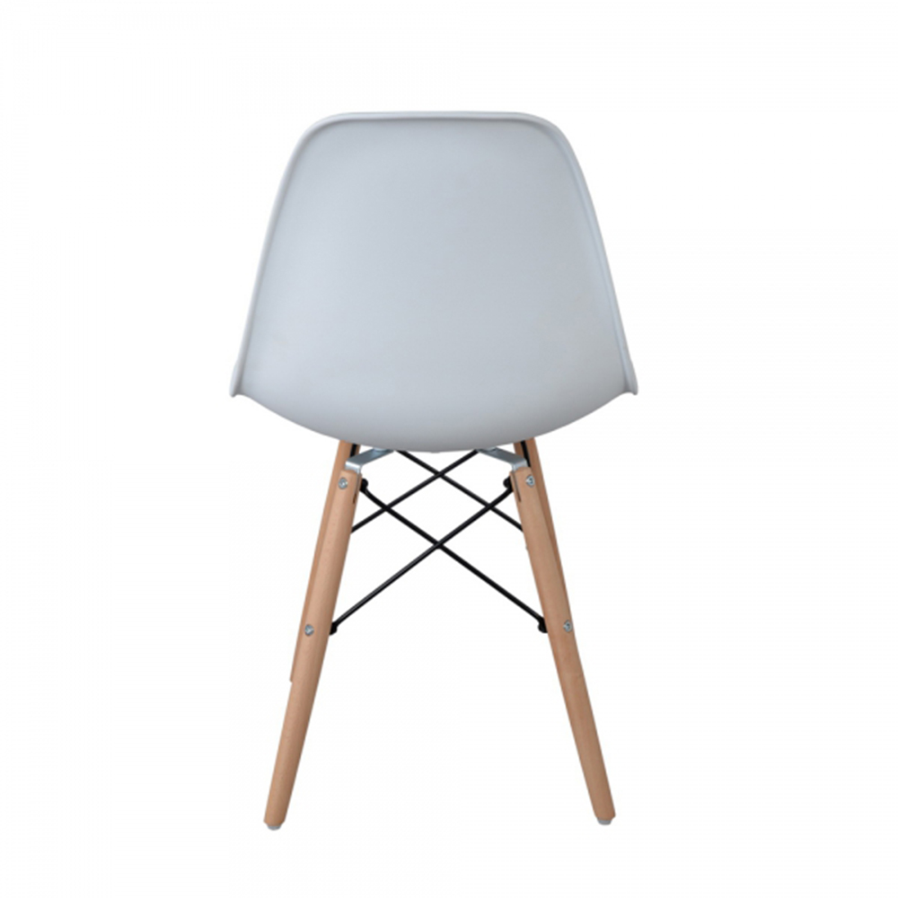 Plastic Dining Chair Set of 6, with Curved Backrest, and Wood Legs, for Restaurant, Cafe, Tavern, Office, Living Room - White