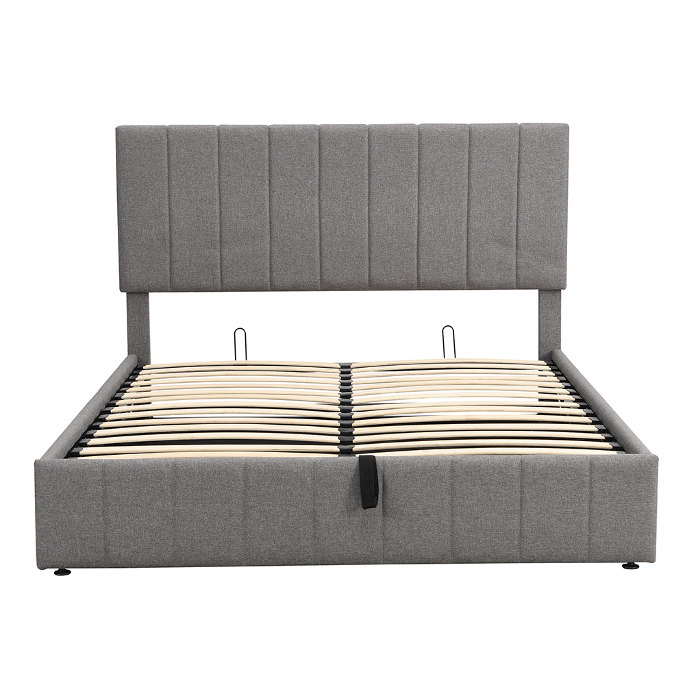 Queen-Size Linen Upholstered Platform Bed Frame with Hydraulic Storage System and Wooden Slats Support, No Box Spring Needed (Only Frame) - Gray