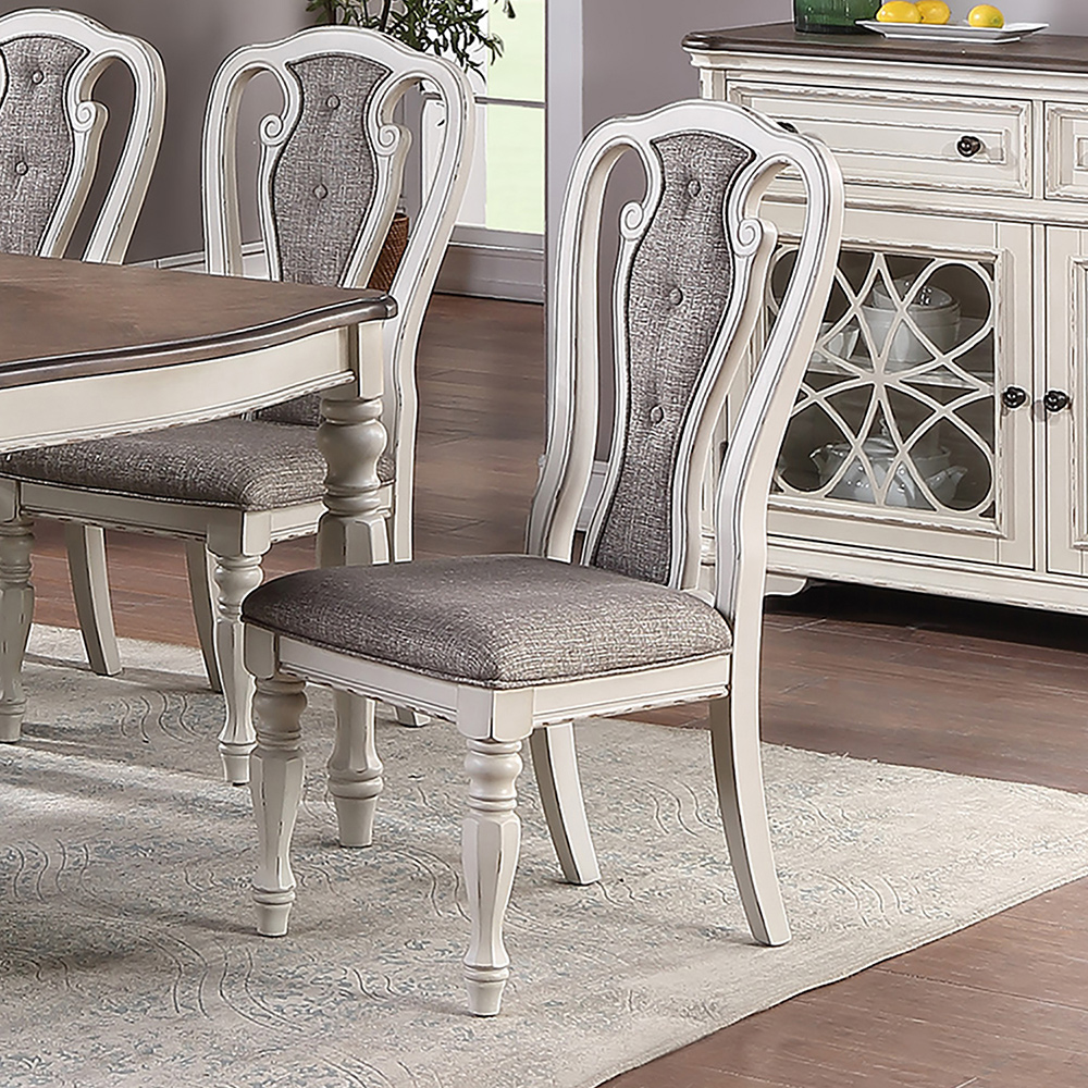 Fabric Upholstered Dining Chair Set of 2, with Button Tufted Backrest, and Wooden Legs, for Restaurant, Cafe, Tavern, Office, Living Room - White