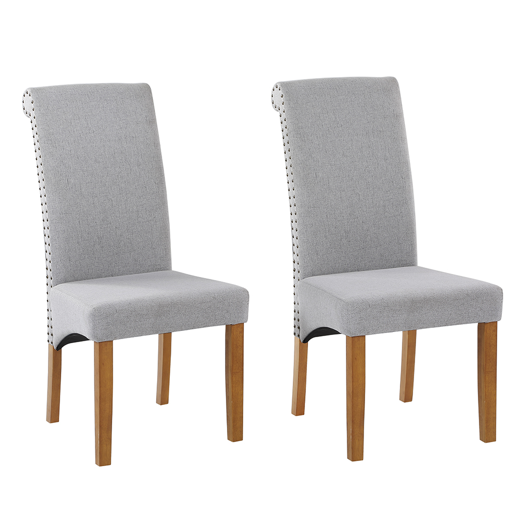 TOPMAX Fabric Upholstered Dining Chair Set of 6, with Nailed Trim Backrest, and Wood Legs, for Restaurant, Cafe, Tavern, Office, Living Room - Gray