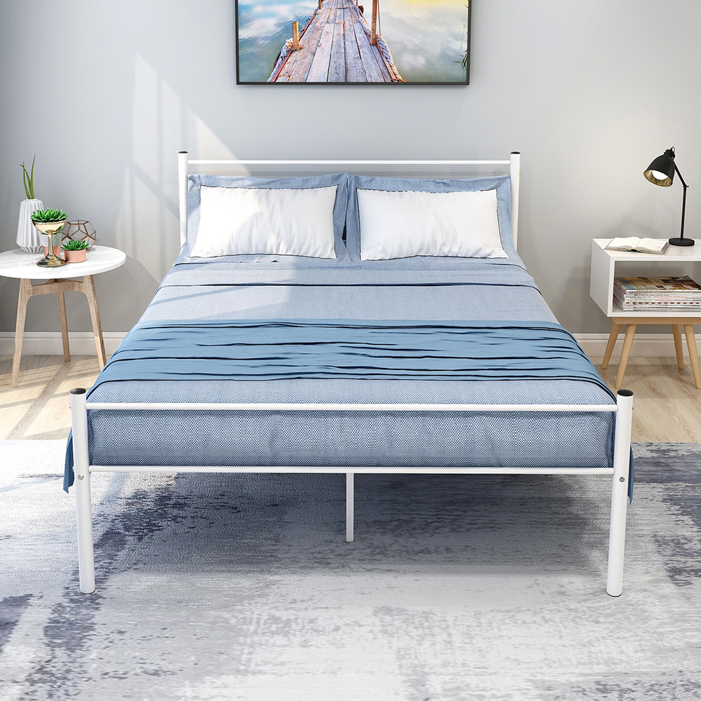 Full-Size Platform Bed Frame with Headboard and Metal Slats Support, No Box Spring Needed (Only Frame) - White