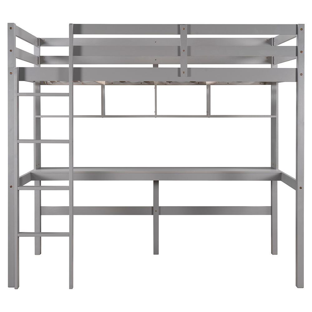 Twin-Size Loft Bed Frame with Desk, Storage Shelves, Ladder, and Wooden Slats Support, for Kids, Teens, Boys, Girls (Frame Only) - Gray