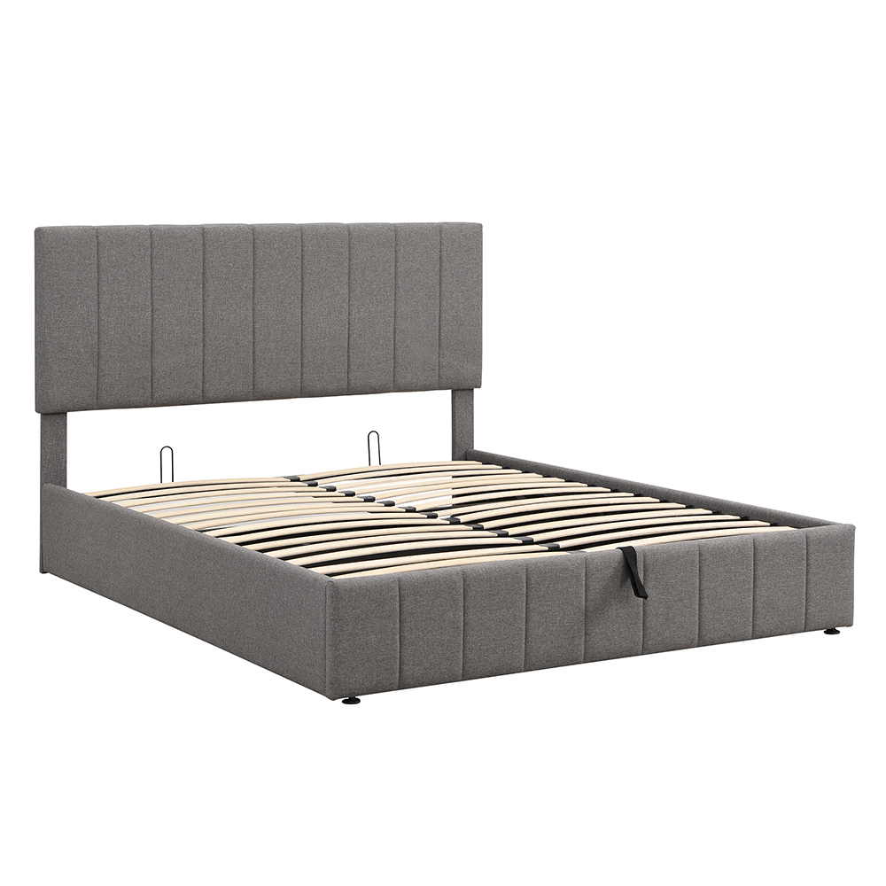 Queen-Size Linen Upholstered Platform Bed Frame with Hydraulic Storage System and Wooden Slats Support, No Box Spring Needed (Only Frame) - Gray