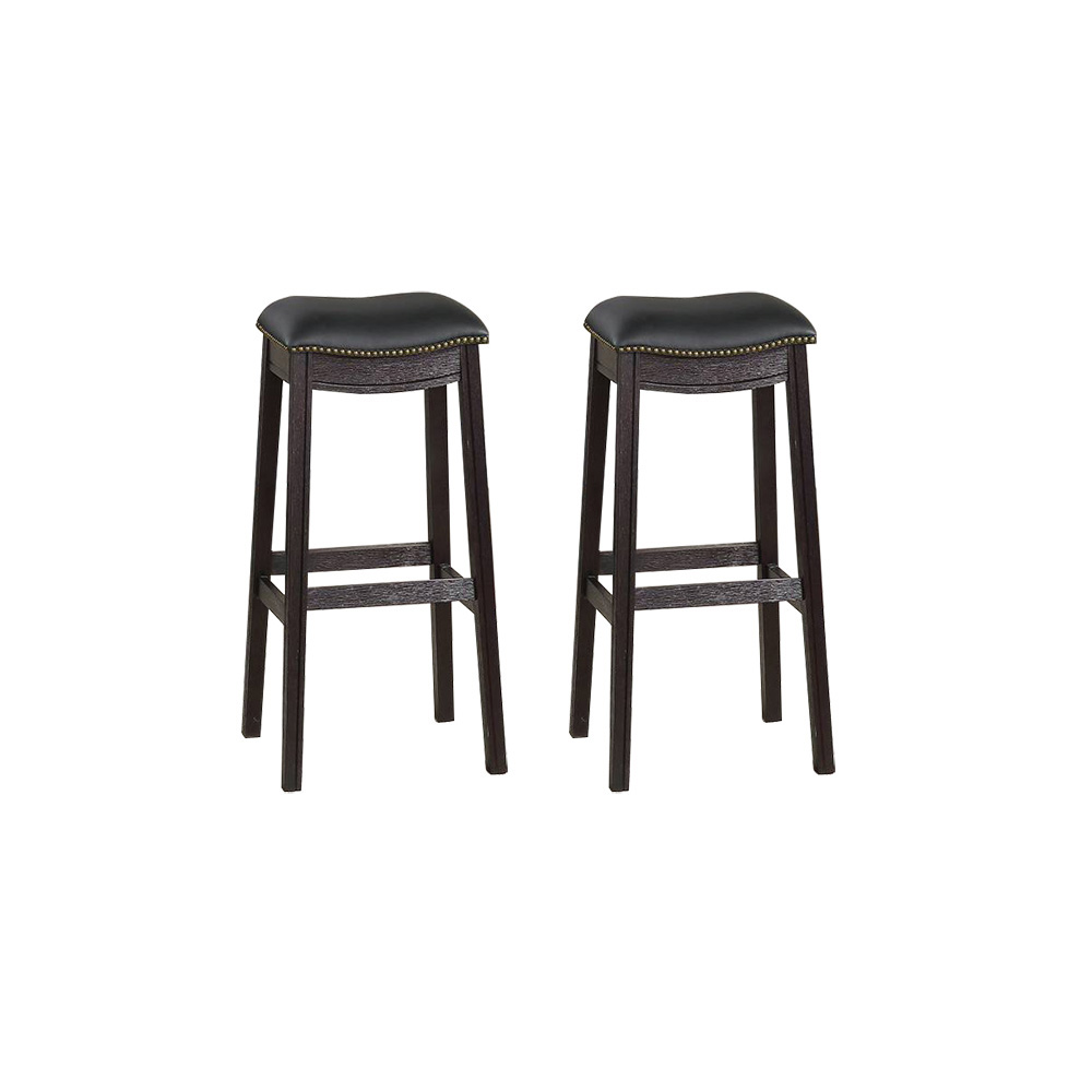 29"H PU Upholstered Dining Stool Set of 2, with Nailhead Trim, and Wooden Frame, for Restaurant, Cafe, Tavern, Office, Living Room - Black