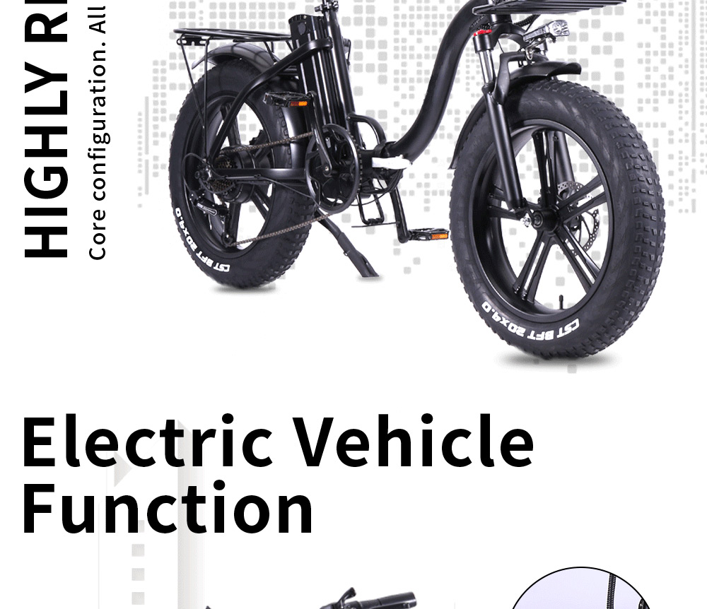 CMACEWHEEL Y20 Electric Moped Bike 20 x 4.0 Fat Tires Five Speeds 750W Motor 15AH Battery Smart Display Alloy integrated Wheels - Black