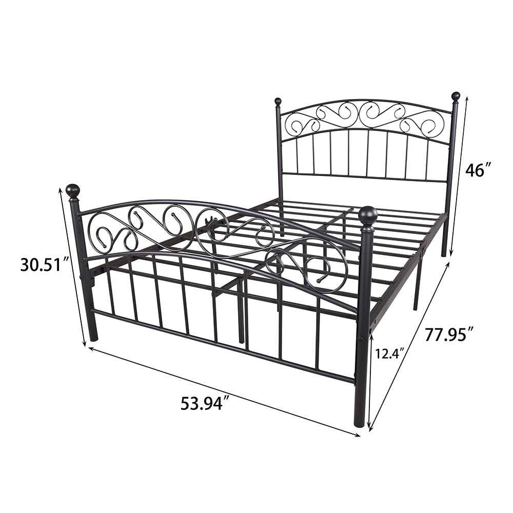 Full-Size Platform Bed Frame with Headboard and Metal Slats Support, No Box Spring Needed (Only Frame) - Black