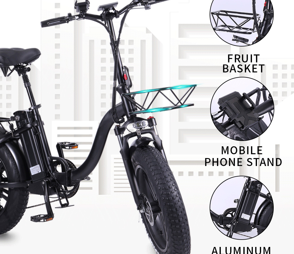 CMACEWHEEL Y20 Electric Moped Bike 20 x 4.0 Fat Tires Five Speeds 750W Motor 15AH Battery Smart Display Alloy integrated Wheels - Black