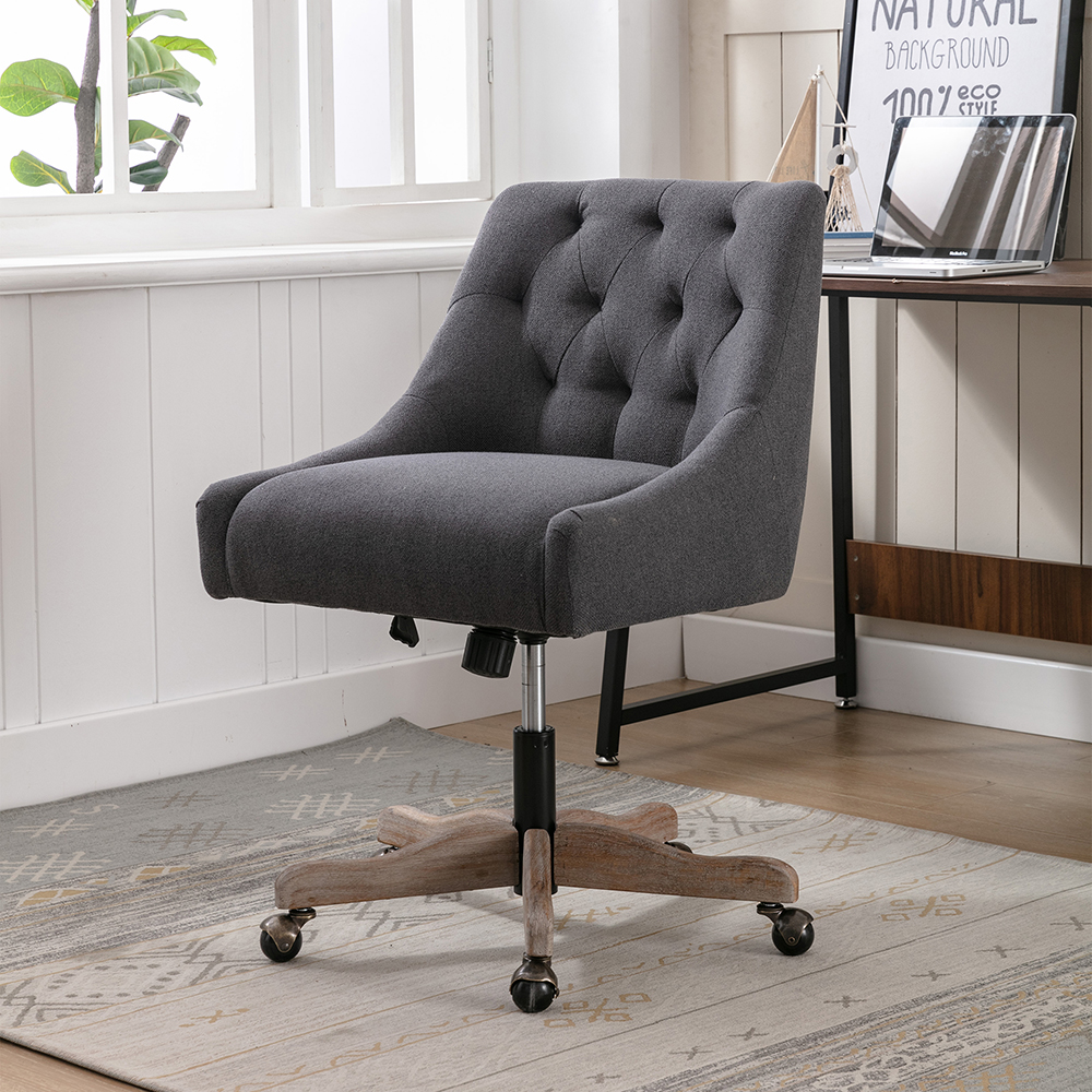 COOLMORE Modern Leisure Linen Swivel Shell Chair Height Adjustable with Curved Backrest and Casters for Living Room, Bedroom, Dining Room, Office - Dark Gray