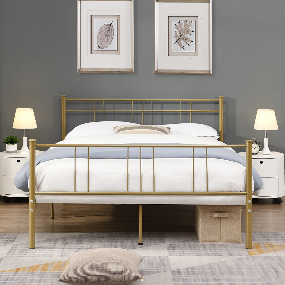 Full-Size Platform Bed Frame with Headboard and Metal Slats Support, No Box Spring Needed (Only Frame) - Gold