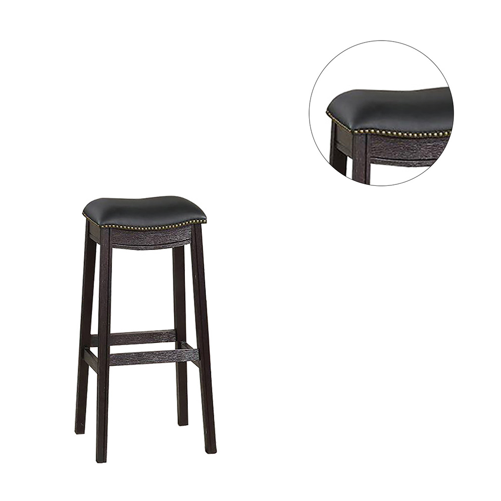 29"H PU Upholstered Dining Stool Set of 2, with Nailhead Trim, and Wooden Frame, for Restaurant, Cafe, Tavern, Office, Living Room - Black