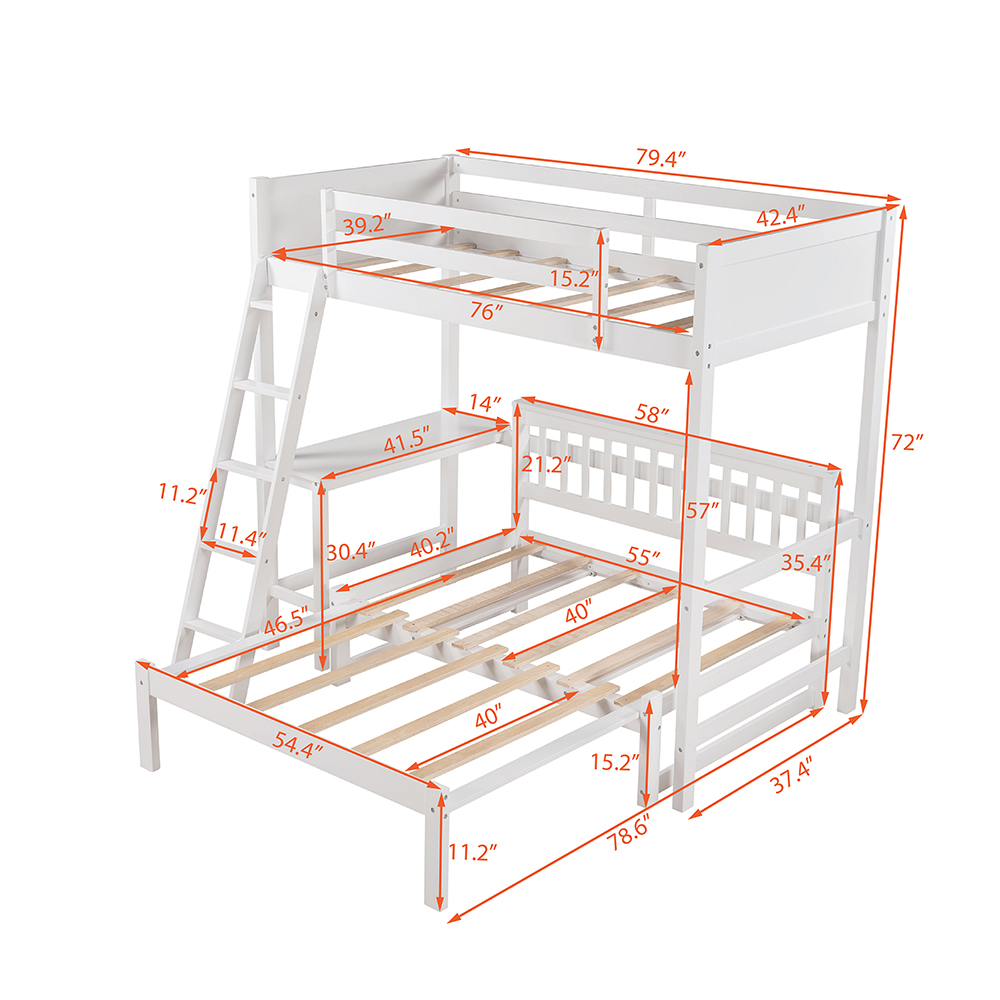 Twin-Size Loft Bed Frame with Convertible Lower Bed, Desk, Ladder, and Wooden Slats Support, for Kids, Teens, Boys, Girls (Frame Only) - White