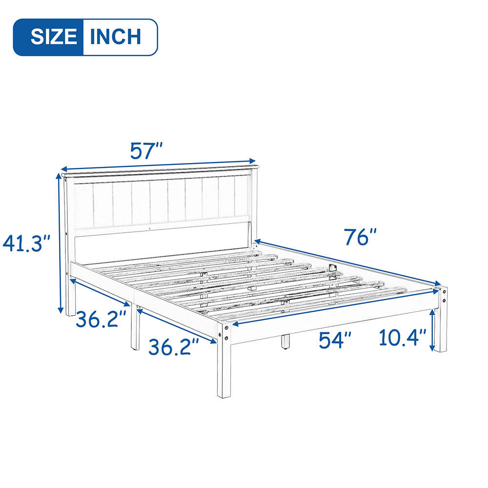 Full-Size Platform Bed Frame with Headboard and Wooden Slats Support, No Box Spring Needed (Only Frame) - White