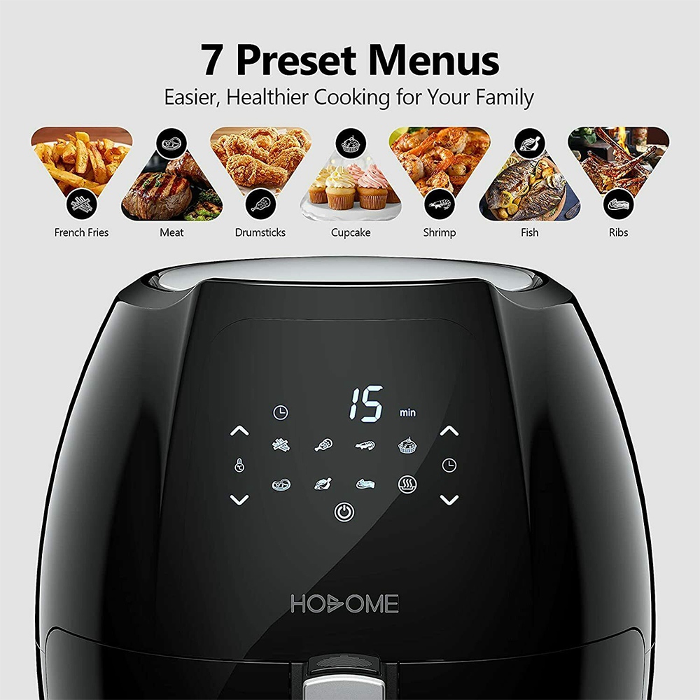 HOSOME YJ-702A Air Fryer 1800W Motor 7L Capacity with LED Touch Screen for Less-oil Grilling, Frying, Baking, and Roasting - Black