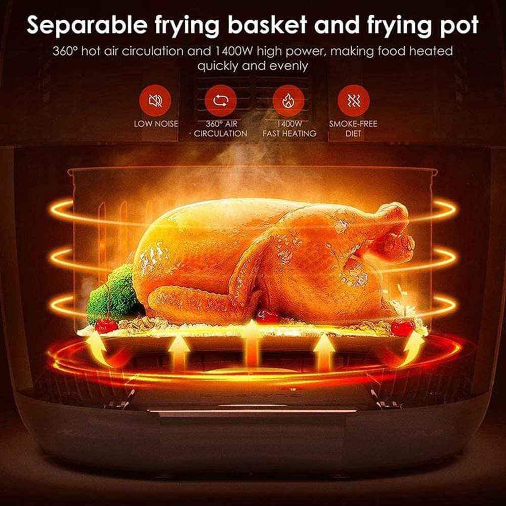 HOSOME GLA-618 Air Fryer 1400W Motor 4.5L Capacity with Touch Screen for Less-oil Grilling, Frying, Baking, and Roasting - Black