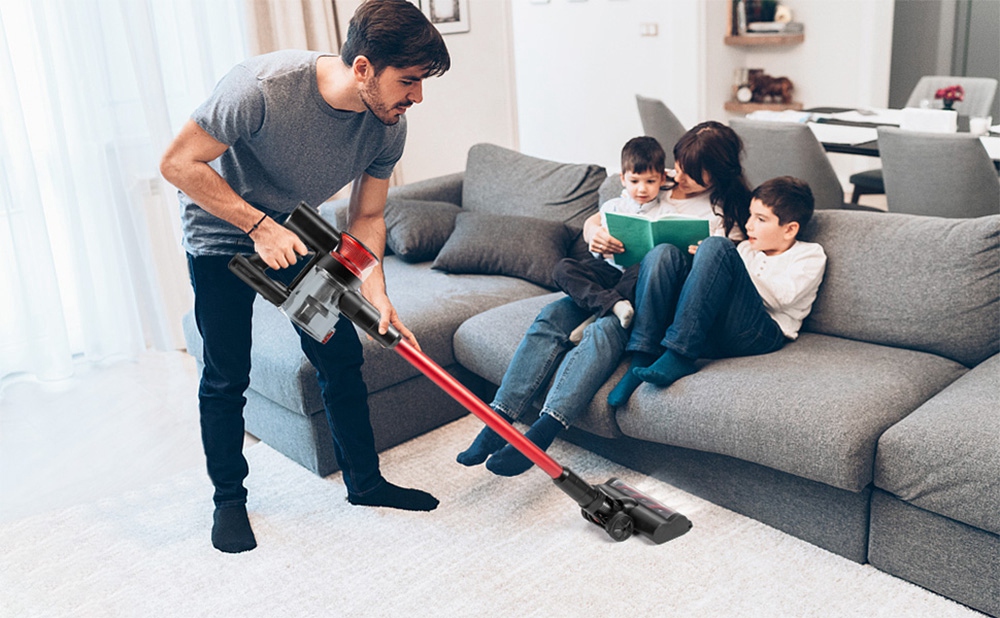 TOCMOC T185 Handheld Cordless Vacuum Cleaner 200W Power 22KPA Powerful Suction with LED Light for Carpets, Hard Floors and Tiles - Red