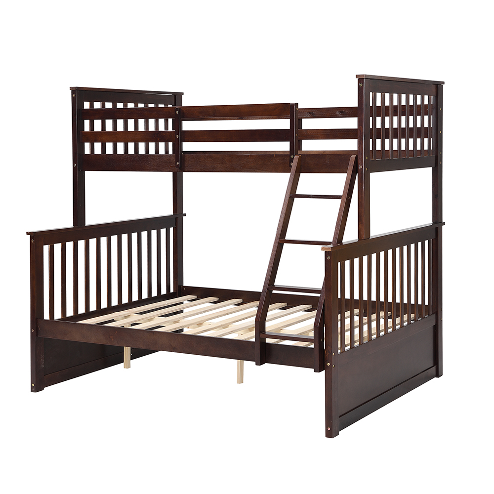 Twin-Over-Full Size Bunk Bed Frame with 2 Storage Drawers, Ladder, and Wooden Slats Support, No Spring Box Required, for Kids, Teens (Frame Only) - Espresso