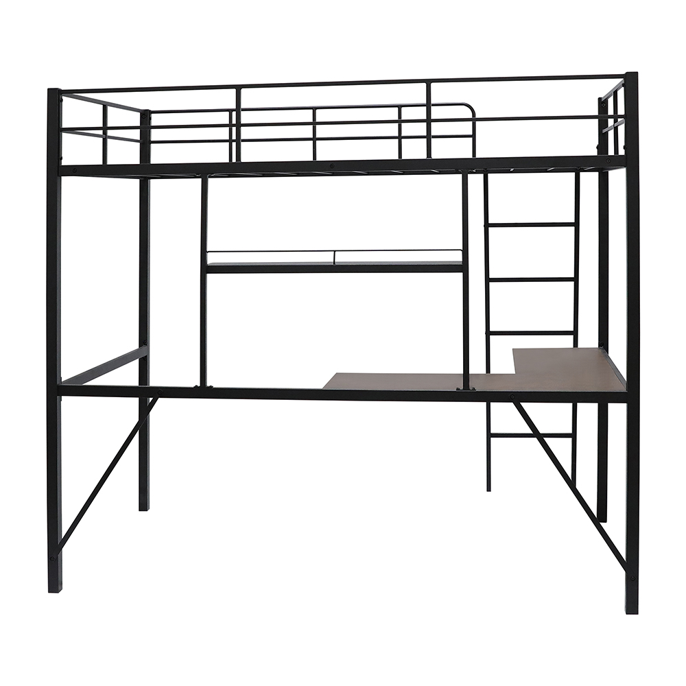 Twin-Size Loft Bed Frame with Ladder, Desk, Storage Shelf, and Metal Slats Support, for Kids, Teens, Boys, Girls (Frame Only) - Black