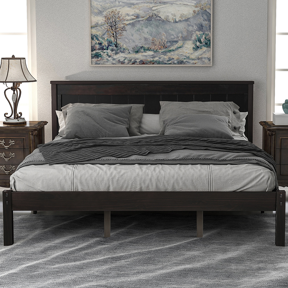 Queen-Size Platform Bed Frame with Headboard and Wooden Slats Support, No Box Spring Needed (Only Frame) - Espresso