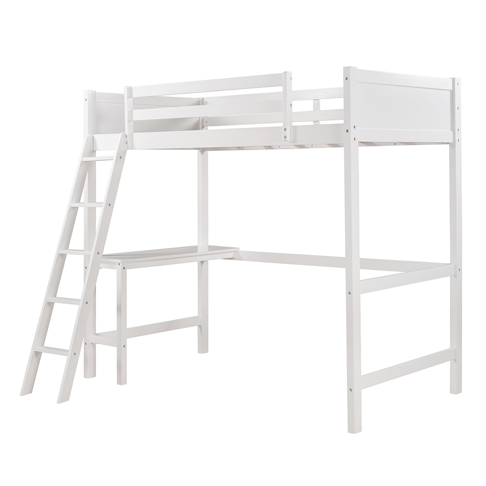 Twin-Size Loft Bed Frame with Convertible Lower Bed, Desk, Ladder, and Wooden Slats Support, for Kids, Teens, Boys, Girls (Frame Only) - White