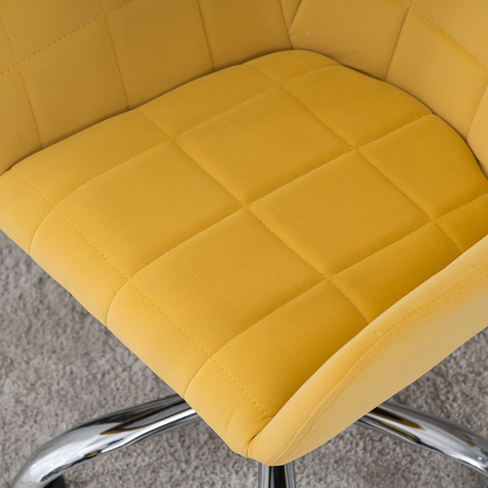 Velvet Upholstered Swivel Chair Height Adjustable with Curved Backrest and Casters for Living Room, Bedroom, Dining Room, Office - Yellow