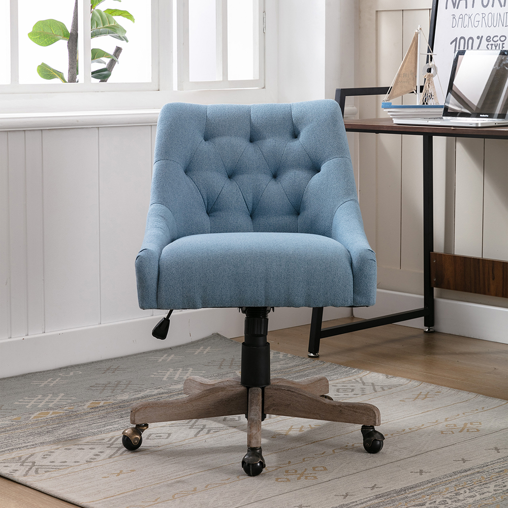 COOLMORE Modern Leisure Linen Swivel Shell Chair Height Adjustable with Curved Backrest and Casters for Living Room, Bedroom, Dining Room, Office - Blue