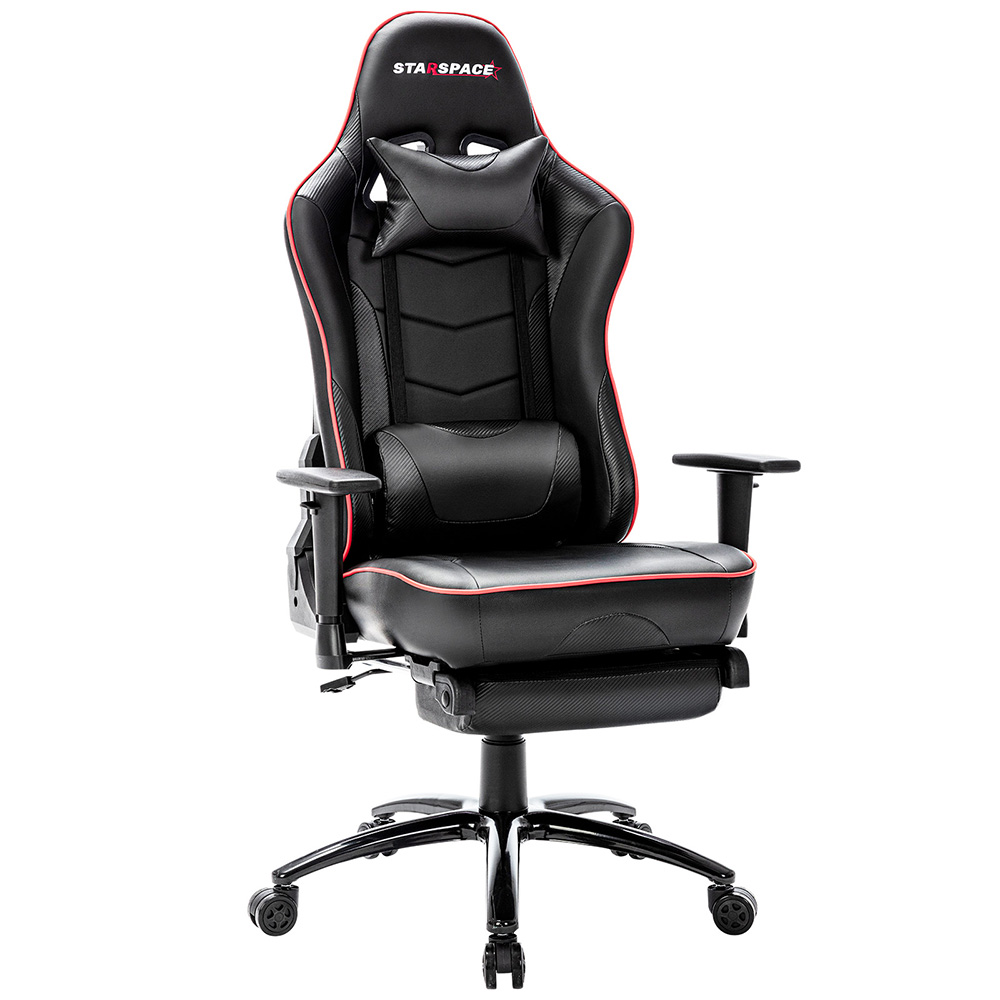 STARSPACE Home Office PU Leather Rotatable Massage Gaming Chair Height Adjustable with Ergonomic High Backrest and Footrest - Black